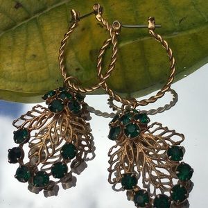 Vintage emerald hoop earrings 60s